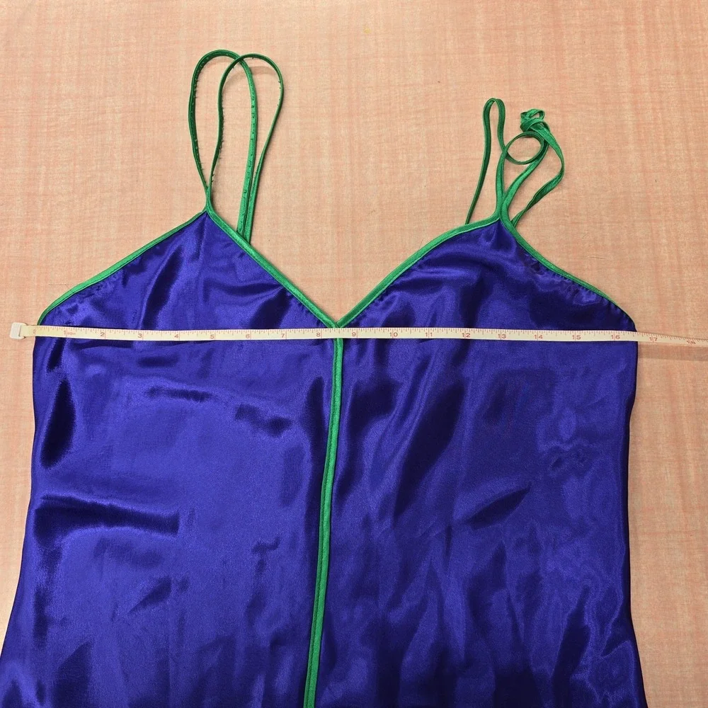 Val Mode Lingerie Vintage Blue and Green Satin Slip Nightgown Chemise MadeinUSA - Picture 3 of 5